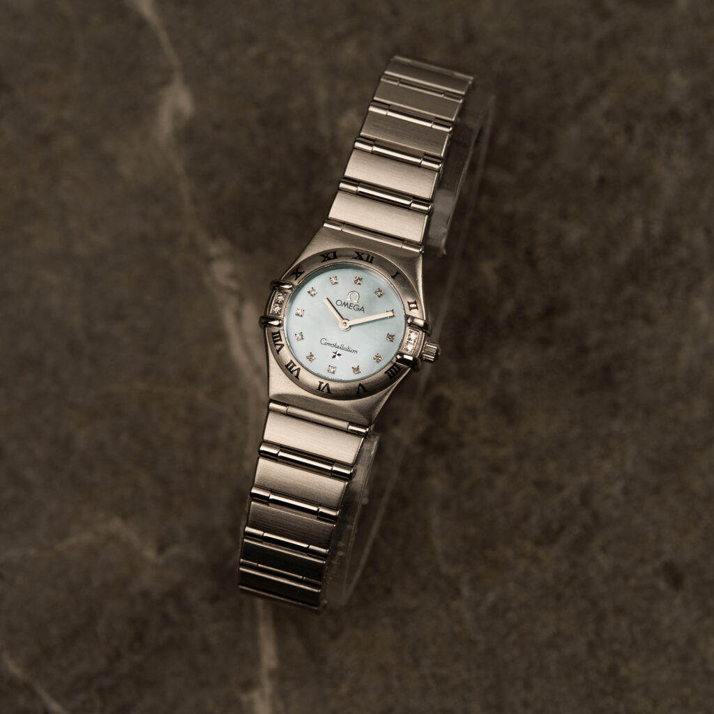 Omega Constellation | błekitna tarcza MOP z diamentami | Baby Blue