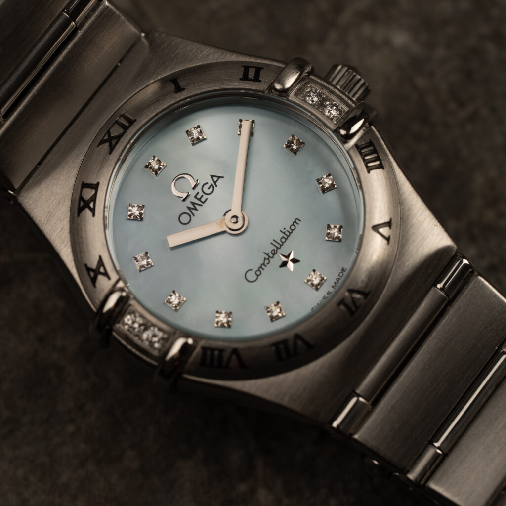 Omega Constellation | błekitna tarcza MOP z diamentami | Baby Blue